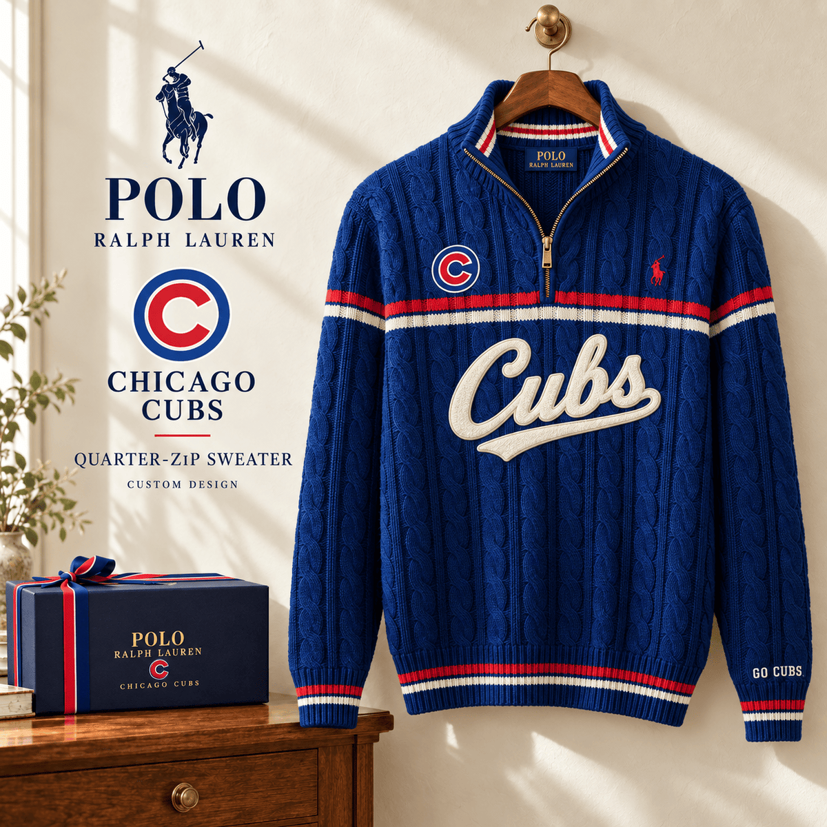 CCC PREMIUM Varsity Cable-Knit Quarter-Zip Sweater NHVH