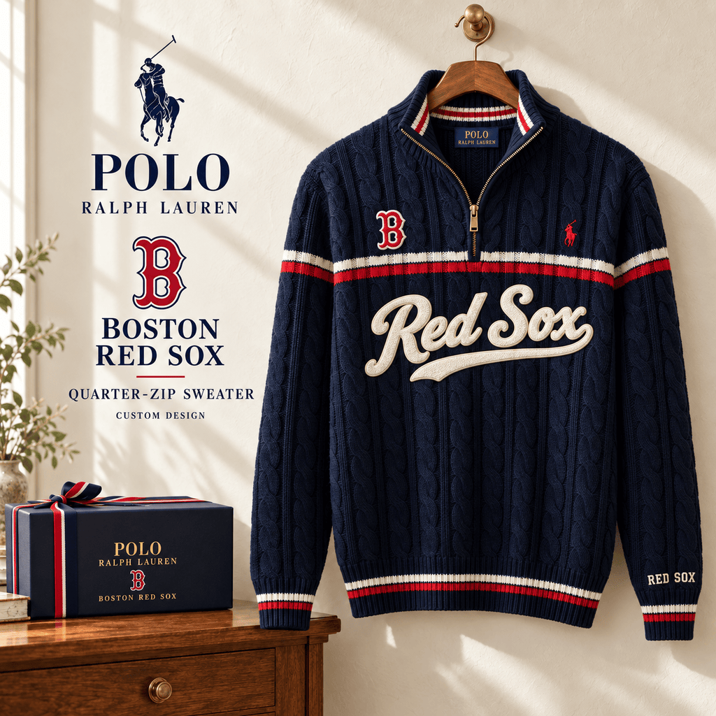BRX PREMIUM Varsity Cable-Knit Quarter-Zip Sweater NHVH