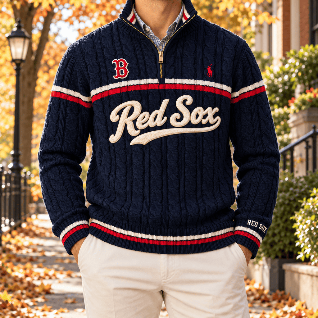 BRX PREMIUM Varsity Cable-Knit Quarter-Zip Sweater NHVH