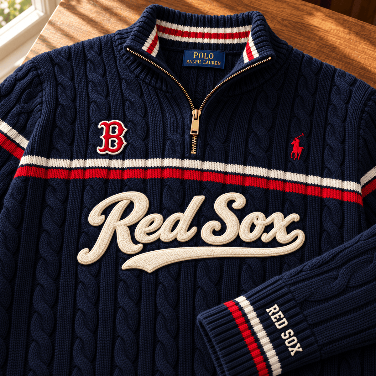 BRX PREMIUM Varsity Cable-Knit Quarter-Zip Sweater NHVH