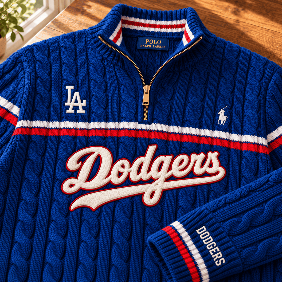 LAD PREMIUM Varsity Cable-Knit Quarter-Zip Sweater NHVH