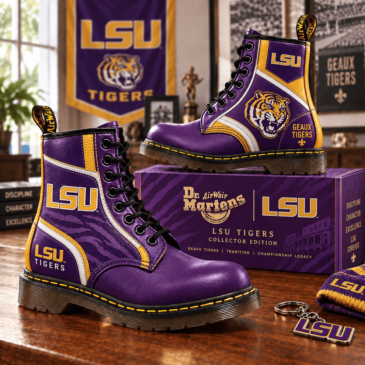 LSU Premium Leather Lace-Up Boots LNTH