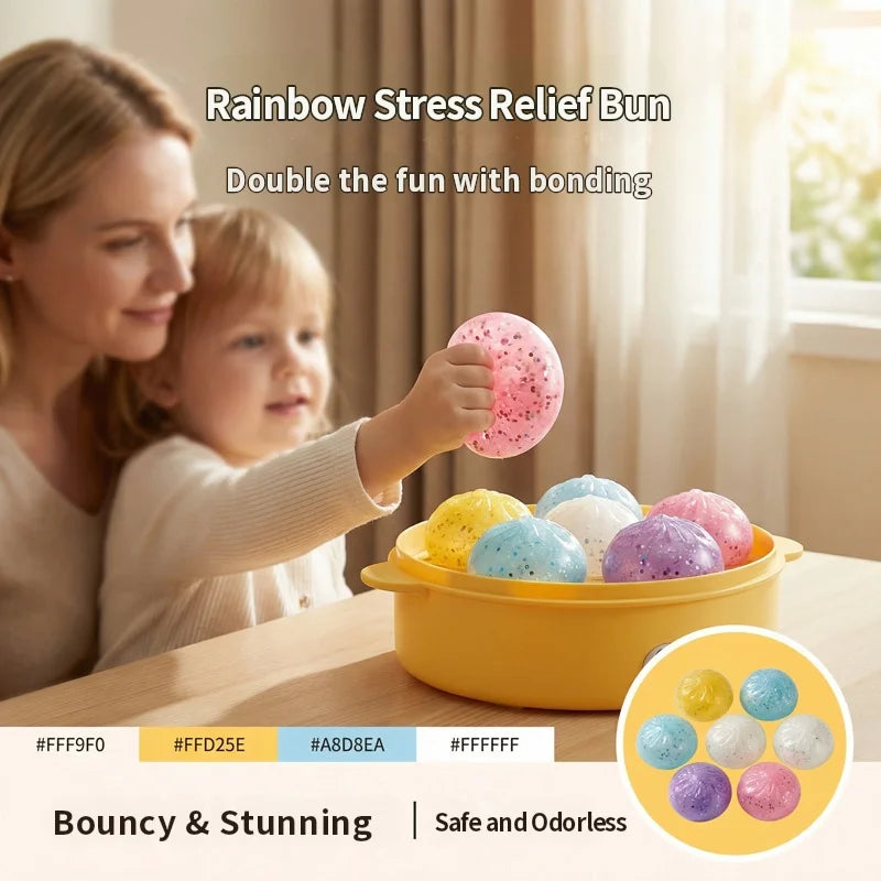 Squishy Dumpling Steamed Bun Toy Slow Rising Rebound Glitter Stress Relief Ball Fidget Random Face Coloful Squeeze Pinch Toy