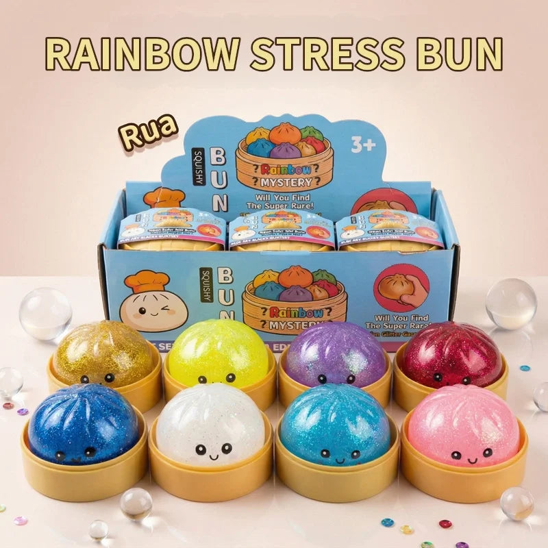 Squishy Dumpling Steamed Bun Toy Slow Rising Rebound Glitter Stress Relief Ball Fidget Random Face Coloful Squeeze Pinch Toy